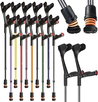 Flexyfoot Shock Absorbing Comfy Grip Adjustable Crutches - Grey - Pair | Improve Safety, Improve Comfort, Reduce Shocks & Jarring