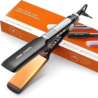 Faszin Hair Straightener with 42 mm Wide Plate, Titanium Iron with Negative Ions, LED Display, 30s Fast Heating, Adjustable Temperature of 11 Levels (130-230 °C) – Black