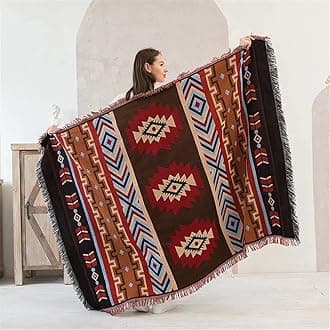 HomesyAztec Throw Blankets Navajo Southwestern Throws Cover Reversible Green Boho Southwest Blanket for Couch Chair Sofa Bed Home Outdoor Beach Car Tent Travel Camping 51"x63"