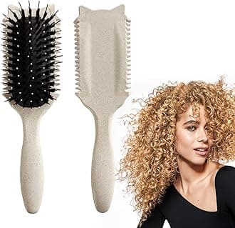 Curly Hair Brush : Curl Defining Brush for Curls Waves Coils Define Volumize Detangle Women Curls Reduce Hair Pulling Frizz Cat ears styling Beige
