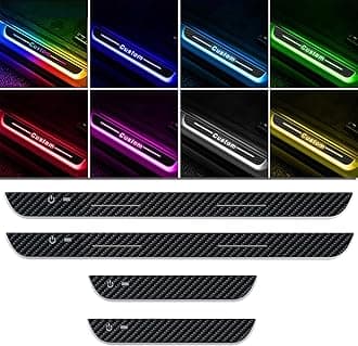 4Pcs Wireless LED Car Door Sill Lights, High Bright & Sensitive Wireless Colorful 7 Color 28 Modes Custom Carbon Fiber Anti-Scratch Door sill Plate, Car LED Doorsill Lights
