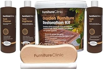 Furniture Clinic Garden Furniture Restoration & Wood Maintenance Kit - Wooden Outdoor Furniture Cleaner, Restorer & Protector Treatment - With Teak Oil, Teak Cleaner, Teak Brightener & Accessories