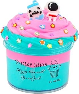 Funny Butter Slime with 2 Fun Add Ins, Pre-Made Slime Toys for Kids, 6-12 Year Old Stress Relief Green and Pink Butter Toys, Super Soft Party Favors Sludge Toy (200 ML)