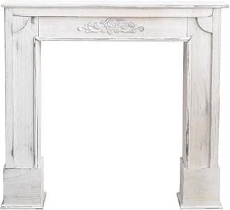 Rebecca Mobili Shabby decorative mantelpiece frame, decorative wooden fireplace, grey, vintage design, living room - Dimensions: 100 x 105 x 28 cm (HxWxD) - Art. RE4863