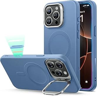 ESR for iPhone 16 Pro Max Case, Silicone Case with Stand, Compatible with MagSafe, Built-in Camera Stash Stand, Magnetic Phone Case for iPhone 16 Pro Max, Cloud Series, Light Blue
