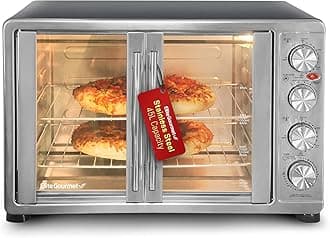 ETO4510B French Door 47.5Qt, 18-Slice Convection Oven 4-Control Knobs, Bake Broil Toast Rotisserie Keep Warm, Includes 2 x 14" Pizza Racks, Stainless Steel