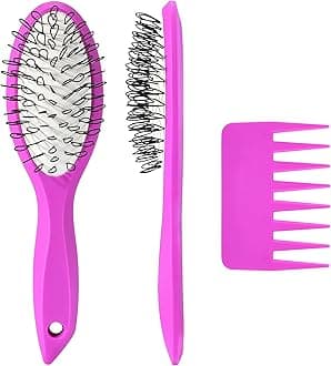 Wig Brush Comb Set, Premium Matte Grip, 2pcs Professional Extension Brush with Ergonomic Travel Size Design for Human and Synthetic Hair