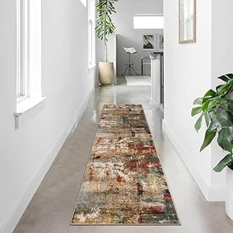 Lahome Modern Abstract Runner - 5 x 20 cm, Red, Hallway Runner with Rubber Backing, Non-Slip Laundry Room Rug, Kitchen Rug, Runner for Indoor, Bathroom, Living Room, Bedroom