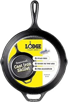 Lodge Cast Iron Skillet Pre-Seasoned Skillet/Frying Pan, Black, 10.25 Inch, Round, Cast Iron,L8Sk3