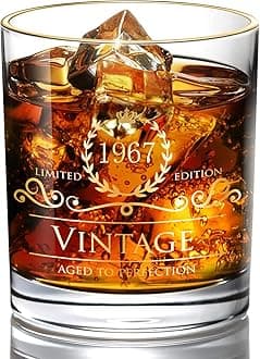 1967 57th Birthday Gifts for Men/Dad/Son, Vintage Unfading 24K Gold Hand Crafted Old Fashioned Whiskey Glasses, Perfect for Gift and Home Use - 10 oz Bourbon Scotch, Party Decorations