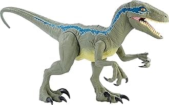 Jurassic World Large Dinosaur Toy, Super Colossal Velociraptor Blue Action Figure 3.5 Feet Long with Eating Feature, Gift for Kids, Única