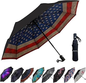 LLanxiry Compact Travel Umbrella, 44" Canopy, Automatic Open/Close Windproof Umbrella, 210T Pongee, 8-Rib Fiberglass, Travel Size Mini, Portable Rain/Sun Umbrellas UPF 50+ with Cover