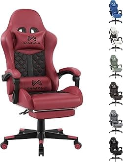 Gaming Chair,Computer Chair with Footrest and Lumbar Support,Breathable PU Leather,4D Lumbar Support and Headrest,360 Degree Swivel Chair with Adjustable Ergonomic Backrest for Adults(Red)