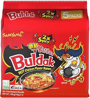 2X Spicy en Flavor Ramen Fire Chicken (Buldak) Double Spicy, 5 X 140 g