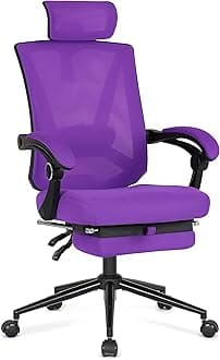 Misolant Ergonomic Office Chair with Footrest, Ergonomic Desk Chair with Adjustable 2D Lumbar Support, High Back Office Chair with Adjustable Headrest, Comfortable Executive Office Chair -Purple