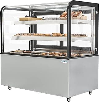 KoolMore 14 Cu.Ft. Dry Bakery Display Case with Adjustable Glass Shelves, LED Lighting, and Front Curved Protection, Non-Refrigerated for Pastry, Coffee Shop, Restaurant, Store Use (BDC-13C), Silver