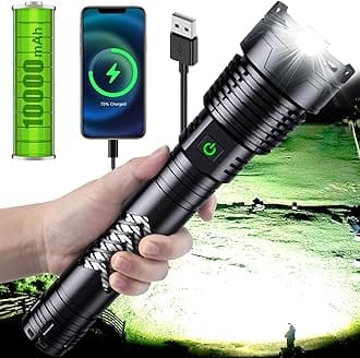 Super Bright LED Flashlight, 1000000 High Lumen Rechargeable Flashlights with Long Handle, 10000mAh Battery, Zoomable 5 Modes for Outdoor Camping, Emergencies, XHP160-L