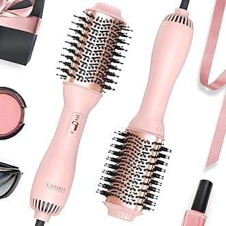 LANDOT Hair Blow Dryer Brush - One-Step Hot Air Brush for Fast Drying Smoothing Volumizing, Ionic Anti-Frizz Delivers Salon Blowout Results, 3 Heat/2 Speed Settings fit All Hair Types, Rose Gold Pink