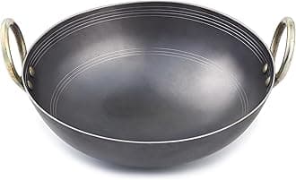 10 Litre 15.5 Inch Food Grade Iron Kadhai Wok Frypan Lohe ki Kadai Smooth Edges Riveted Handles Metal Spoon Friendly