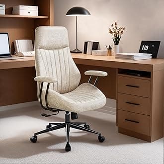 ovios Executive Ergonomic Office Chair, High Back Comfy Faux Suede Leather Computer Chairs, Mid-Century Modern Swivel Rolling Task Armchair, Beige