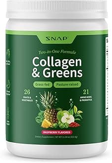 Snap Supplements - Super Greens Supplement Powder with Collagen Peptides | 26 Super foods + Vitamins | Grass Fed, Non-GMO Greens Super food Powder for Hair, Skin, Nails & Joint Support | 30 Servings