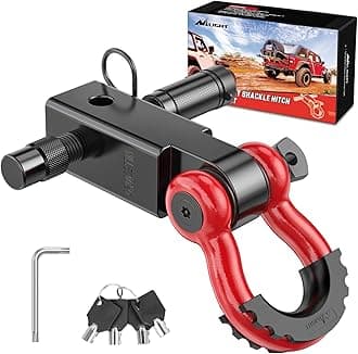 Nilight Anti-Theft Shackle Hitch Receiver 2Inch 45000 LBs Breaking Strength 3/4" Anti-Theft D Ring Shackle 5/8" Trailer Hitch Lock Pin Heavy Duty Solid Towing Kit for Trucks Jeeps Off Road (Red&Black)