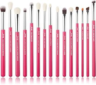 JessupBrand 15pcs Eyeliner Makeup Brush Tool Kit Beauty Eye shadow Lipstick Pencil Fiber hair Brushes Set Rose carmin/Silver T197
