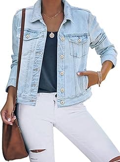 luvamiaWomen's Basic Button Down Stretch Fitted Long Sleeves Denim Jean Jacket