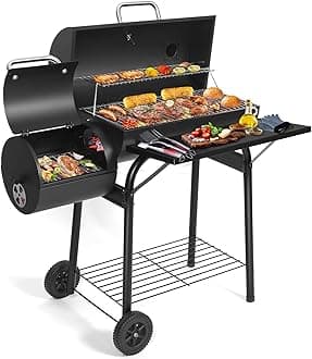 Charcoal BBQ Grill With Offset Smoker: Large Oil Drum Barbecue Barrel Grill For Outdoor Garden