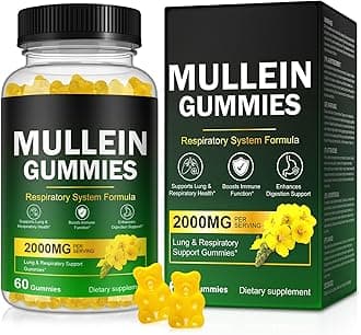 Mullein Gummies for Lungs, Mullein Extract for Smokers - Support Lung & Respiratory Health, Soothes Throat Irritation, Boost Immune - Mullein Leaf Extract for Lungs, Breathe Easier - 60pcs