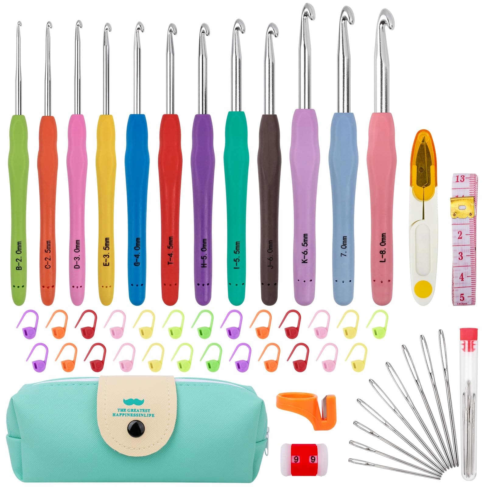 Crochet Hooks 51 Pack Crochet Hook Set 12 PCS 2mm(b)-8mm(b) Crochet Hooks Ergonomic Soft Grip for Arthritic Hands Crochet Needle Set