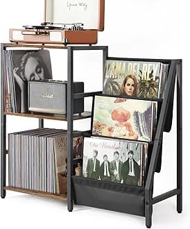 Bikoney Record Player Stand, Turntable Stand with 3-Tier Vinyl Record Storage, Record Player Table 200 Albums, End Table with Vinyl Display Holder Shelf, Record Player Cabinet Media Console for Stereo