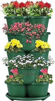 5 Tier Vertical Gardening Stackable Planter for Strawberries, Flowers, Herbs, Vegetables, Dark Dreen