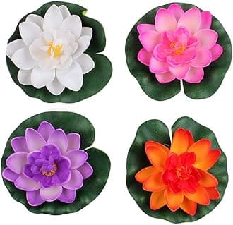 Set Of 4 Different Color Artificial Floating Foam Lotus Flower Water Lily for Home Garden Pond Decor,Small