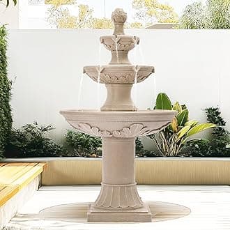 Grepatio Italian Outdoor Water Fountain, 48" H Waterfalls with Pump, 3-Tier Roman Pillar Garden Fountain, Indoor/Outdoor Modern Floor Standing Water Fountains for Garden, Patio, House Decor