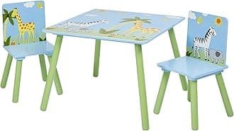 Liberty House Toys Wooden Safari Table and Two Chair Set, Engineered Wood, Blue, 40cm H W x 60cm D