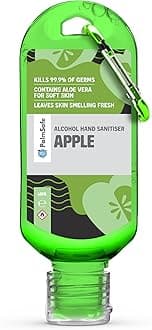 Apple 60ml Anti Bacterial Premium Hand Sanitiser Travel Size Refillable Clip Bottle Quick Drying Non Sticky Extra Moisturising Kills 99.9% of Viruses and Bacteria
