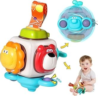 Montessori Sensory Toys for Toddlers 6 9 12 18 Months, Baby Travel Activity Busy Ball Animals Cube, Infant Carseat Plane Learning Toy Gift for 1 2 3 Year Old Boys Girls, Medium