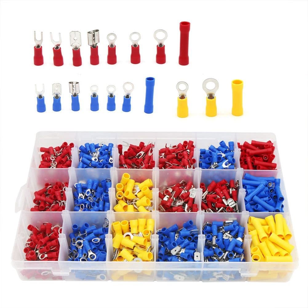 DEHAO Assorted Cable Lugs, Electrical Connectors, Flat Terminals, Solder Connectors, Crimp Connectors, Butt Connectors - Set of 1300 Pieces