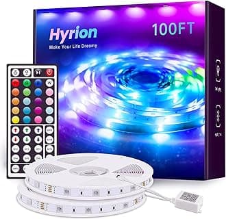 hyrion 100ft LED Strip Lights, Ultra Long SMD 2835 Led Lights Strip with 44 Key Remote,24 Volt Dimmable RGB Color Changing Tape Lighting for Bedroom,Living Room,Home Decor(44 Key Remote+50ft*2)