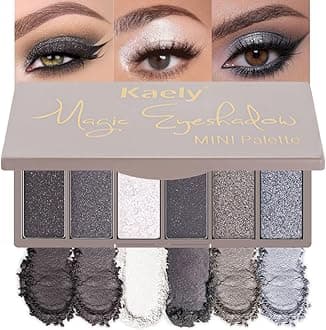 evpct 6 Colors Smokey Grey Eyeshadow Palette, Black Smoky Gray White Silver Taupe Glitter Sparkle Shimmer Matte High Pigment Mini Travel Eye shadow Palette Makeup for older Women, Long Lasting