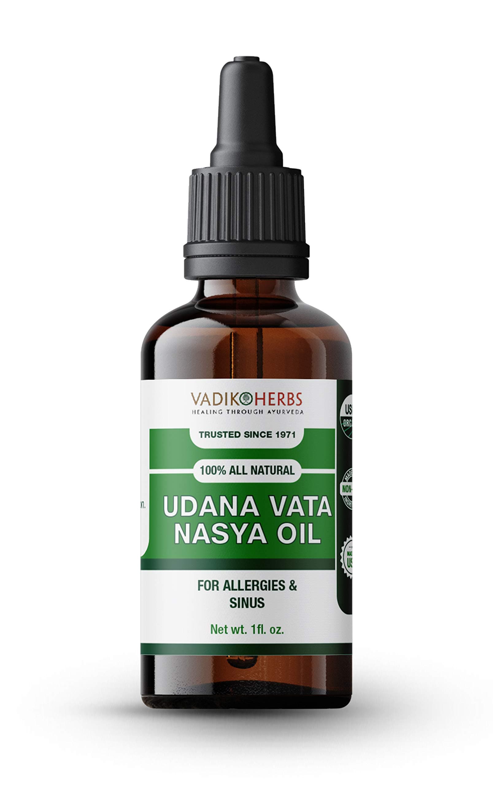 Udana Vata Nasya Oil Organic - Nasal Drops for Allergies, Sinus Conditions, Neck Stiffness | Made with Organic Base Oils and Premium, Wild Harvested Herbs (1 Pack)
