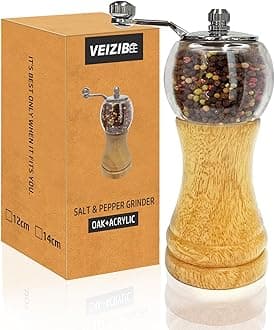 Classical Hand Shake Wood Pepper Grinder Set & Gorgeous Salt, Wooden&Acrylic,Ceramic Blades&Upgrade metal handle, Enjoy Your Best Fresh Ground Pepper Sea Salts And Various spices (6‘’-A-1PCS)