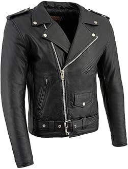 Men's Premium Classic Black Leather Motorcycle MC Style Rider Jacket - Large
