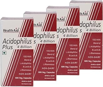 HealthAid Acidophilus Plus 4 Billion CFU - Pack of 4 (240 Veg Capsules) | Probiotic Gut Health Supplement | Digestive & Immune Support