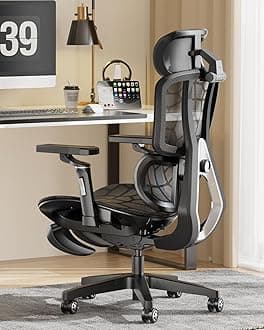 AutoFull G5 Ergonomic Office Chair with 6D Lumbar Support, 360° Adjustable Armrest, Reclining Computer Mesh Chair with Footrest, Sliver