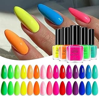 Born Pretty Neon Nail Polish Set, 15 Colors Spring Summer Nail Polish Quick Dry Nail Polish Kit Hot Pink Yellow Green Blue Neon Nail Lacquer Manicure Set for DIY Nail Art Salon Home Gift