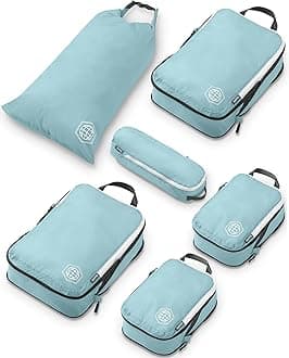 Compression Packing Cubes for Travel, 6-Piece Lightweight Packing Cubes Set for Carry-On Luggage & Backpacks – TRIPPED Travel Gear (Dusty Teal/White)