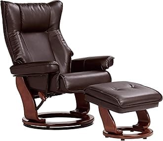 Benchmaster Morgan Java Swivel Faux Leather Recliner Chair with Ottoman Modern Armchair Ergonomic Push Manual Reclining Footrest Upholstered Bedroom Living Room Reading Home Relax Office Napping