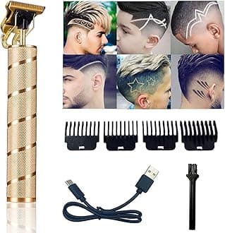 Pro T Clippers, Electric Li Trimmer Blade, Cordless Rechargeable, Professional Baldheaded USB Hair Clipper for Men (Gold)